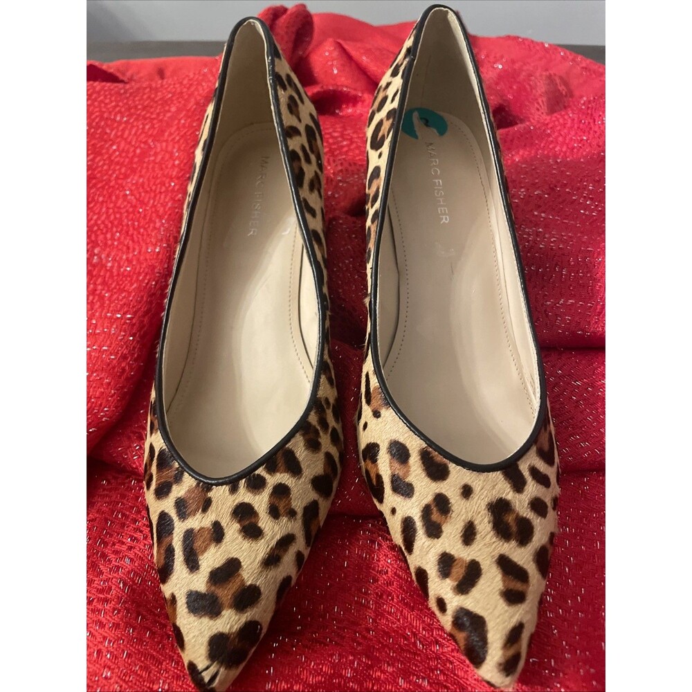 Women's Marc Fisher Leopard Print Fur Calf Hair 8M Block Wedge Heels VNC